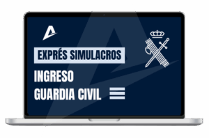 Imagen de un ordenador portátil en la que se ve la portada del curso Exprés Simulacros Ingreso Guardia Civil de AVEFOR