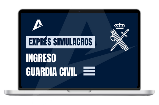 Imagen de un ordenador portátil en la que se ve la portada del curso Exprés Simulacros Ingreso Guardia Civil de AVEFOR