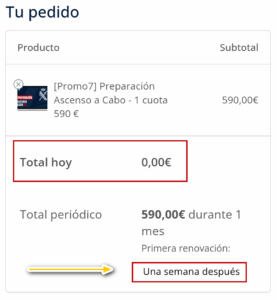 Pantallazo de la promoción de una semana gratis en AVEFOR
