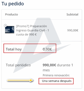 Pantallazo de la promoción de una semana gratis en AVEFOR
