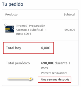 Pantallazo de la promoción de una semana gratis en AVEFOR