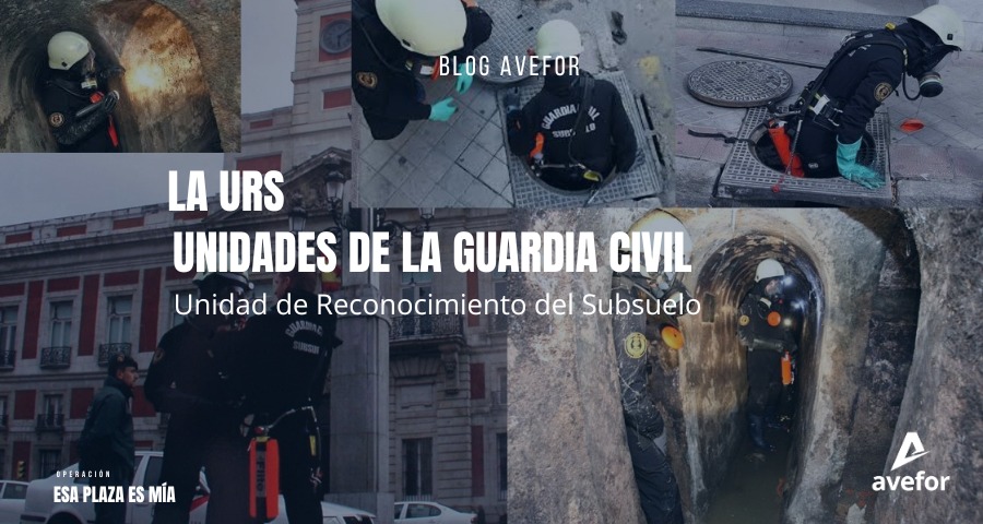 Imagen del blog de AVEFOR sobre fondo azul de la Unidad de Reconocimiento del Subsuelo de la Guardia Civil
