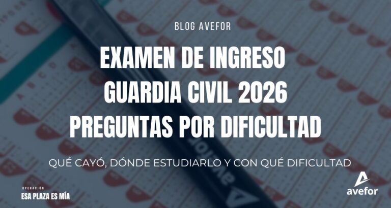 Hoja de respuestas tipo test y bolígrafo de AVEFOR, portada del análisis por dificultad de las preguntas del examen de ingreso a la Guardia Civil de 2026