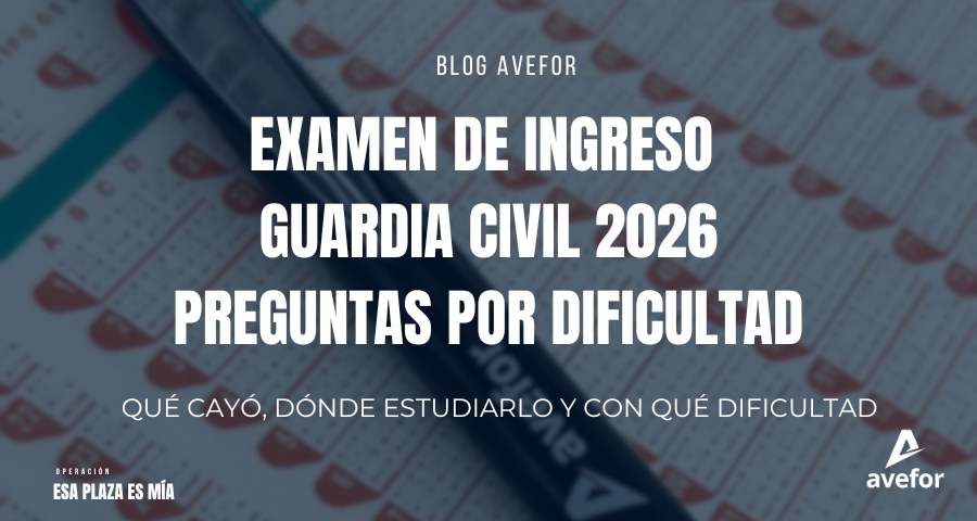 Hoja de respuestas tipo test y bolígrafo de AVEFOR, portada del análisis por dificultad de las preguntas del examen de ingreso a la Guardia Civil de 2026
